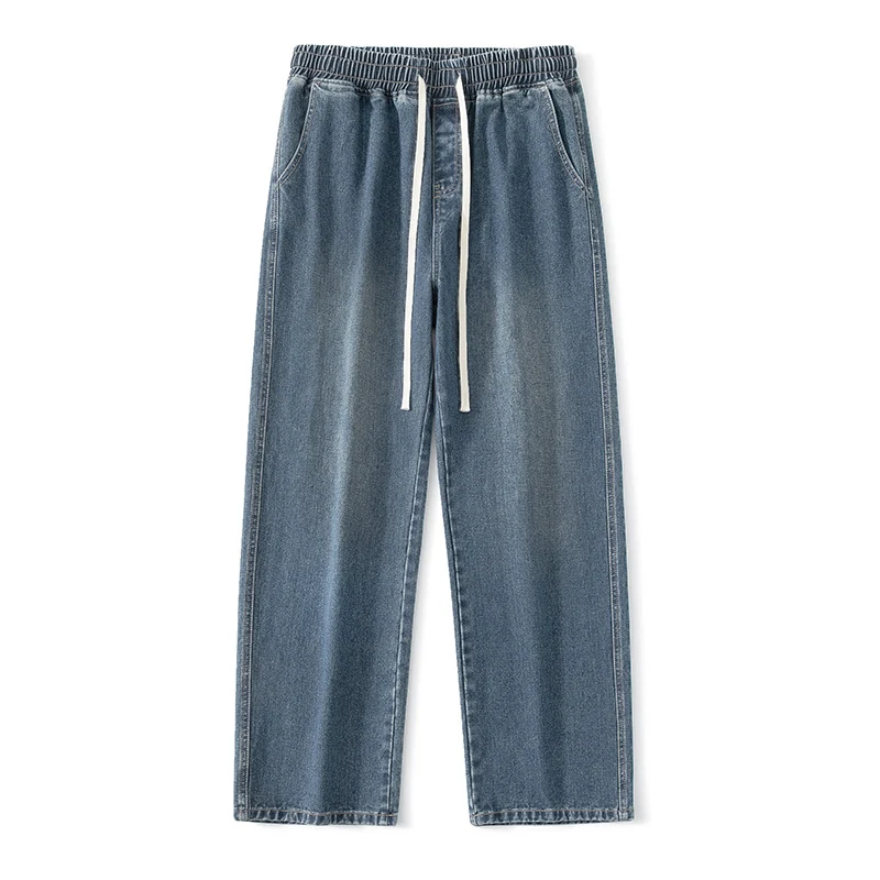 Herren Weite Denim-Jogginghose mit elastischem Bund und langen Tunnelzugbändern Nord Taschen