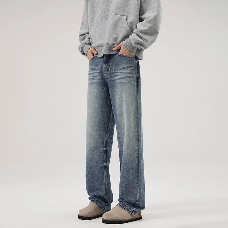 Herren Weite Denim-Jeans mit geradem Bein und Vintage-Waschung Nord Taschen