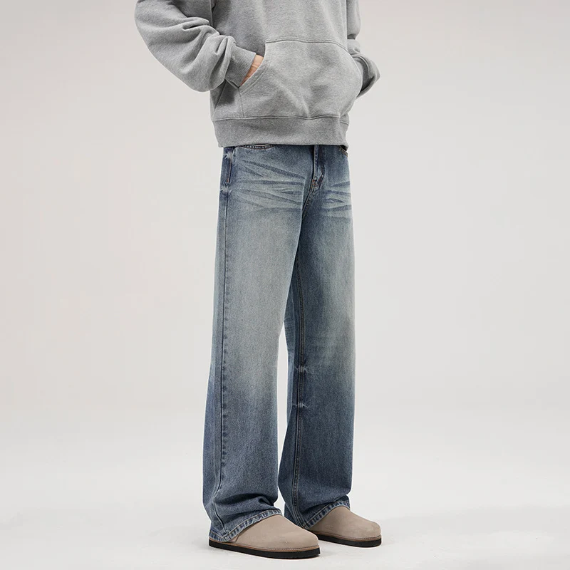 Herren Weite Denim-Jeans mit geradem Bein und Vintage-Waschung Nord Taschen