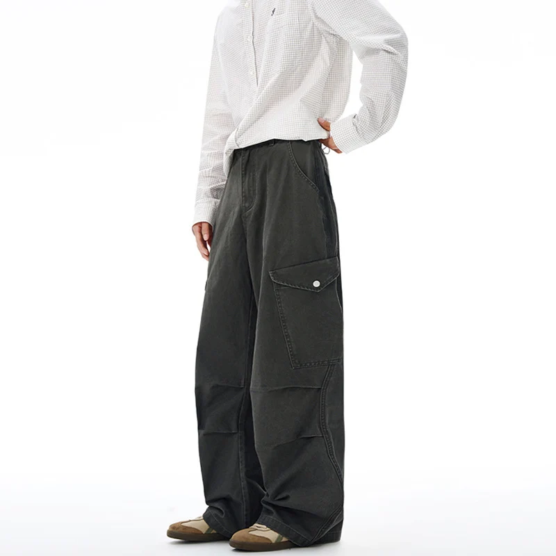 Herren Weite Canvas-Cargohose im Baggy-Schnitt mit extra weitem Bein, Knieabnähern und aufgesetzter Seitentasche Nord Taschen