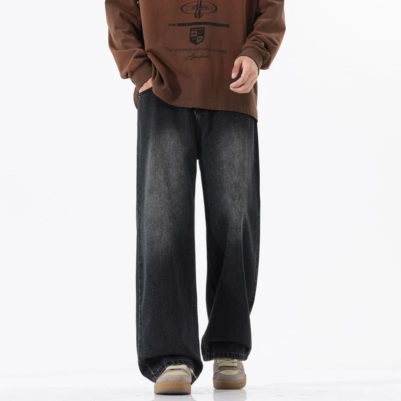 Herren Weite Bodenlange Denim‑Palazzohose mit verlängertem Saum und soften Used‑Akzenten Nord Taschen