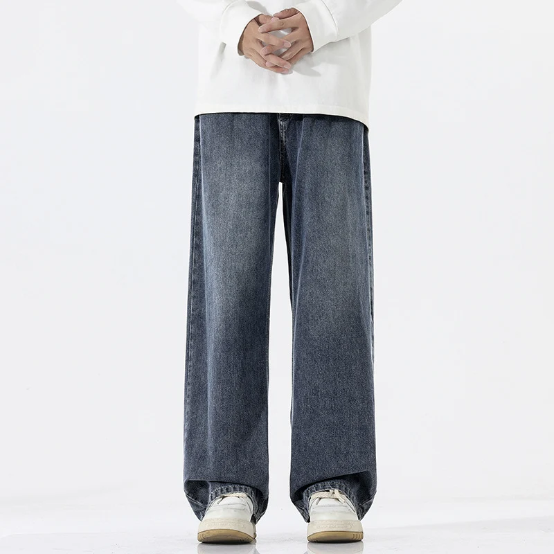 Herren Weite Bodenlange Denim‑Palazzohose mit verlängertem Saum und soften Used‑Akzenten Nord Taschen