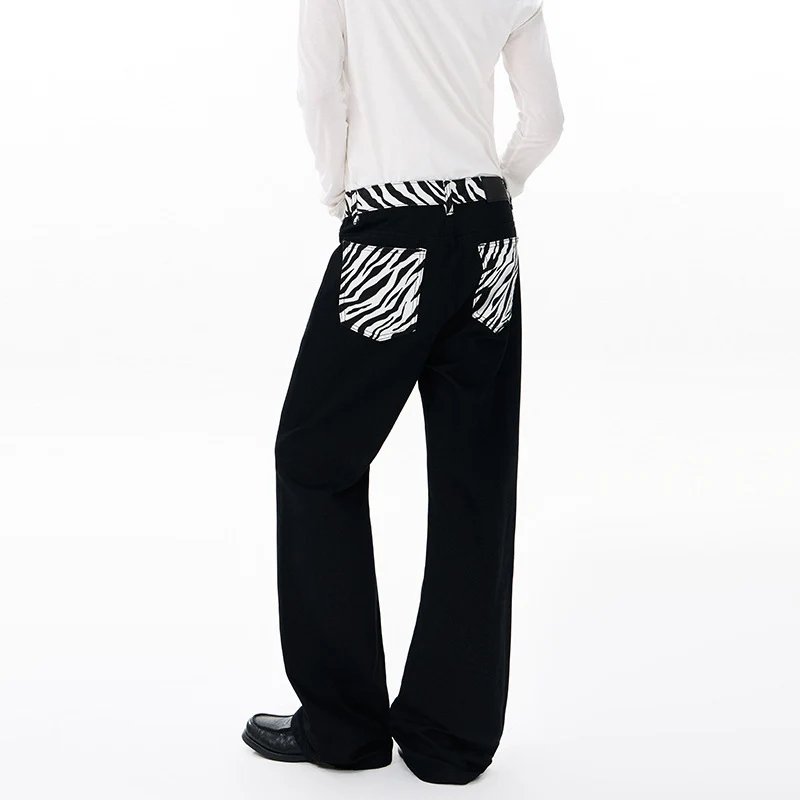 Herren weite Baumwollmix-Hose im Palazzoschnitt mit kontrastierenden Zebra-Print Gesäßtaschen Nord Taschen