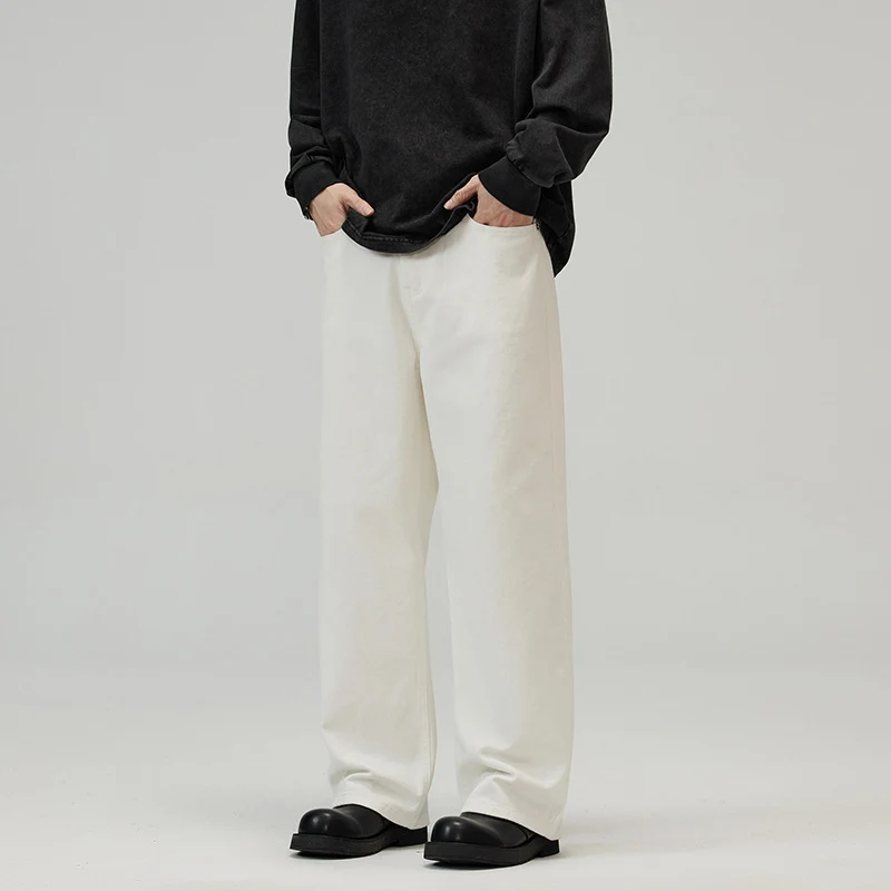 Herren Weite Baumwoll‑Twill‑Hose mit hohem Bund und geradem Bein Nord Taschen