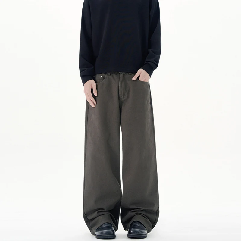 Herren Weite Baumwoll‑Twill‑Hose mit hohem Bund und geradem Bein Nord Taschen