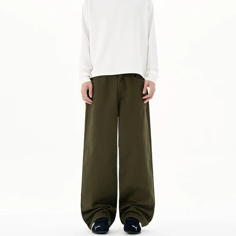 Herren Weite Baumwoll‑Twill‑Hose mit hohem Bund und geradem Bein Nord Taschen