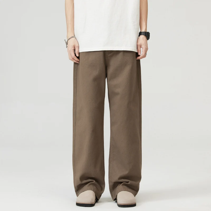 Herren Weite Baumwoll‑Twill‑Hose mit hohem Bund und geradem Bein Nord Taschen