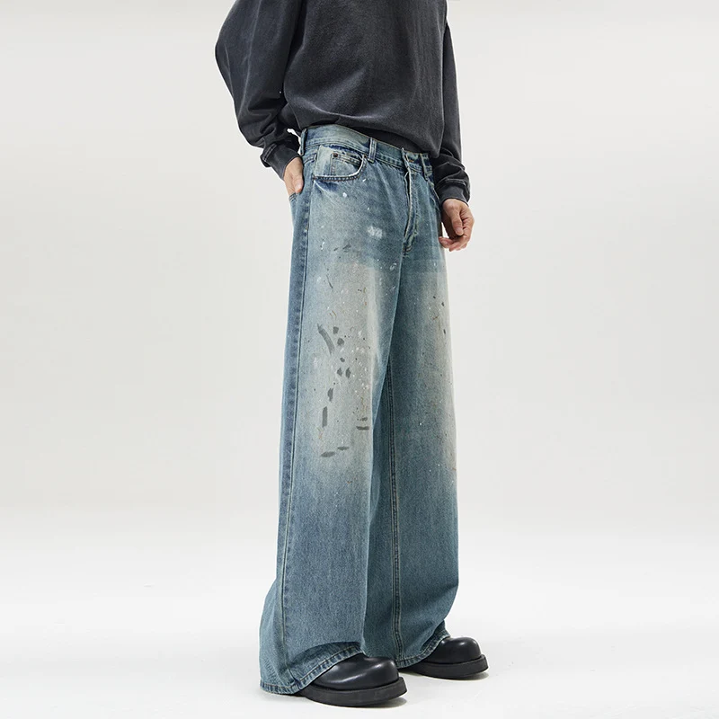 Herren weite Baggy-Jeans mit Paint-Splatter-Effekt und Vintage-Waschung Nord Taschen