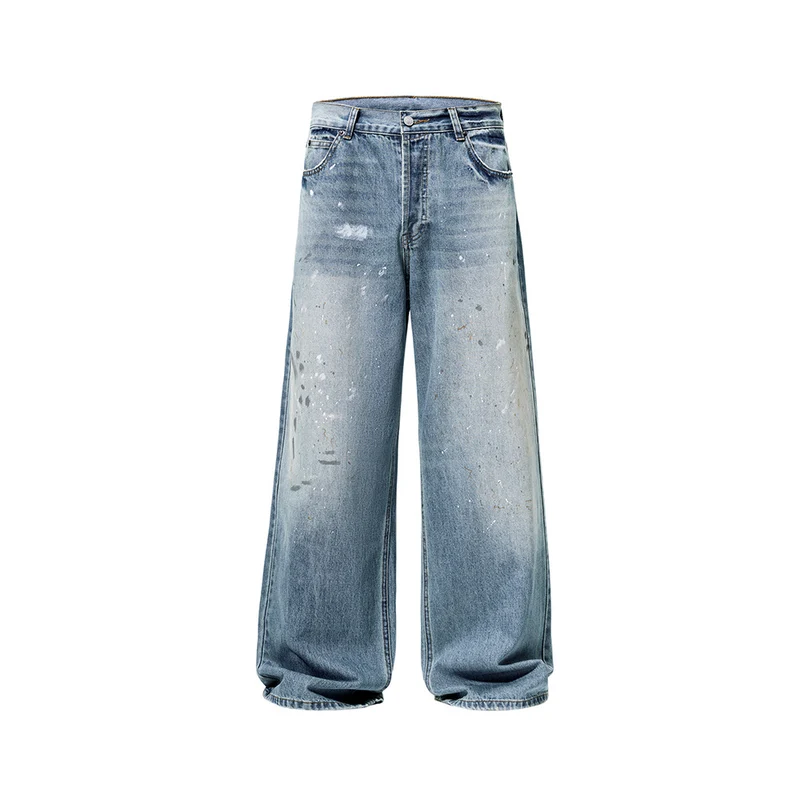 Herren weite Baggy-Jeans mit Paint-Splatter-Effekt und Vintage-Waschung Nord Taschen
