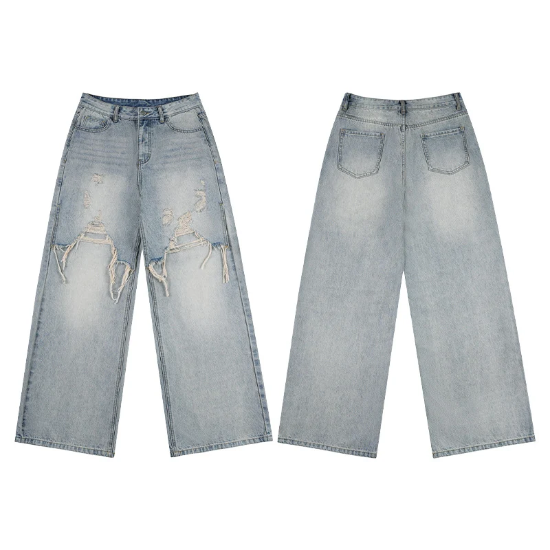 Herren Weite Baggy-Jeans aus Denim mit ausgefransten Vorderpanelen Nord Taschen