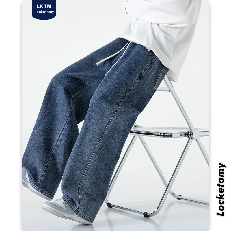 Herren Weitbeinige Denim-Baggyhose mit Tunnelzugbund und geradem Saum Nord Taschen