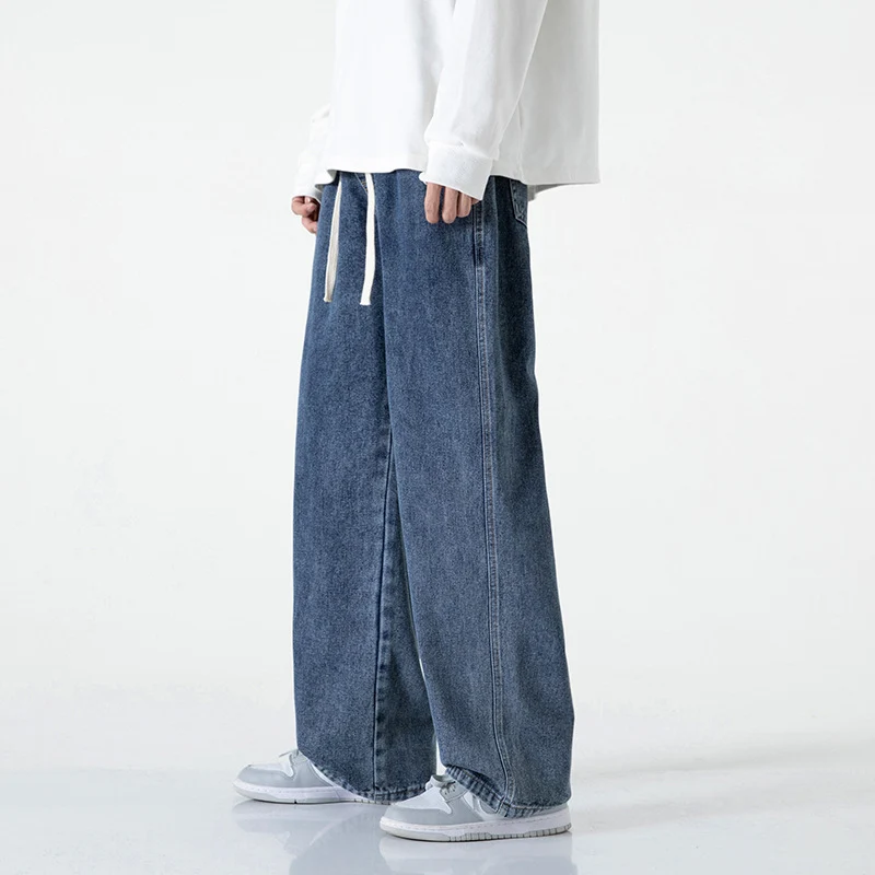 Herren Weitbeinige Denim-Baggyhose mit Tunnelzugbund und geradem Saum Nord Taschen