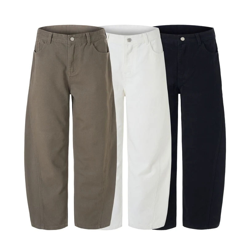 Herren Weit geschnittene Twill-Hose mit strukturierter Canvas-Optik und langen Saumfalten Nord Taschen
