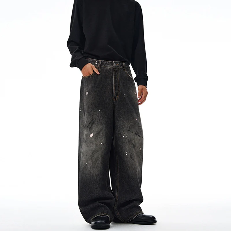 Herren Weit geschnittene Denim-Hose im bodenlangen Baggy-Stil mit dezenter Paint-Splatter-Optik Nord Taschen