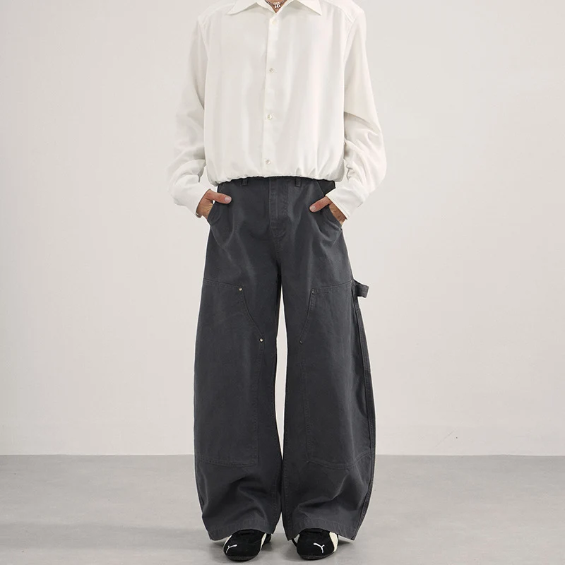 Herren Ultraweite Workwear-Palazzohose aus robustem Baumwoll-Twill mit Kniepaneelen und Werkzeugschlaufe Nord Taschen