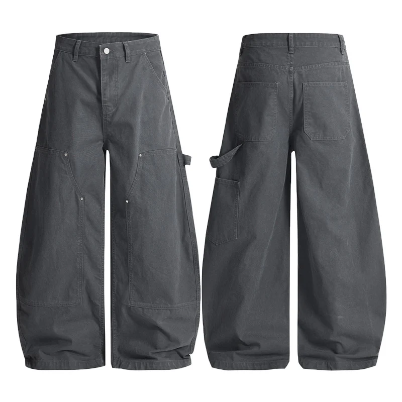 Herren Ultraweite Workwear-Palazzohose aus robustem Baumwoll-Twill mit Kniepaneelen und Werkzeugschlaufe Nord Taschen