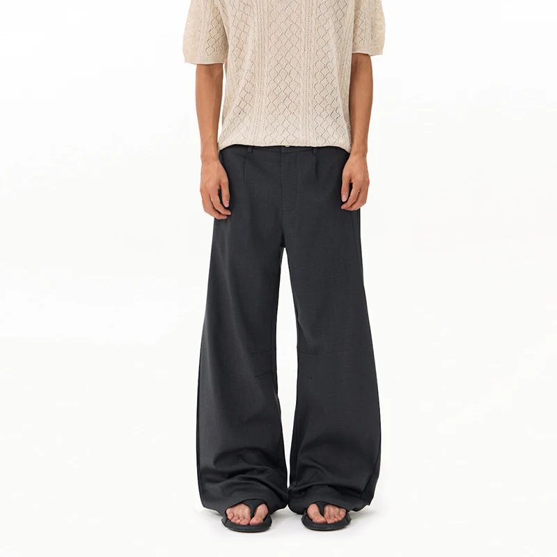 Herren Ultraweite Wollmisch-Anzughose im Palazzoschnitt mit tiefem Schritt und Bügelfalte Nord Taschen