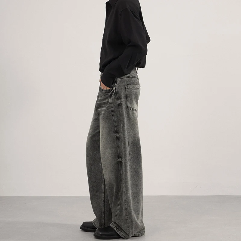 Herren Ultraweite vintagegewaschene Denim-Palazzohose mit tiefem Schritt und geradem Saum Nord Taschen