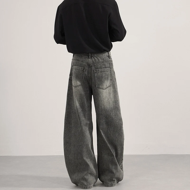 Herren Ultraweite vintagegewaschene Denim-Palazzohose mit tiefem Schritt und geradem Saum Nord Taschen