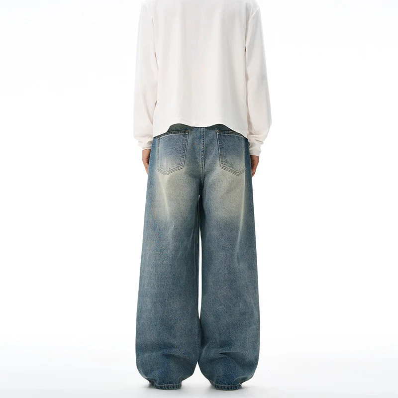 Herren Ultraweite Vintage-Denim Baggy-Jeans mit tiefer Schrittkurve und bodenlanger Saumlinie Nord Taschen
