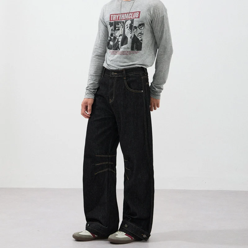 Herren Ultraweite Denimhose im Palazzoschnitt mit verstellbaren Saumlaschen Nord Taschen