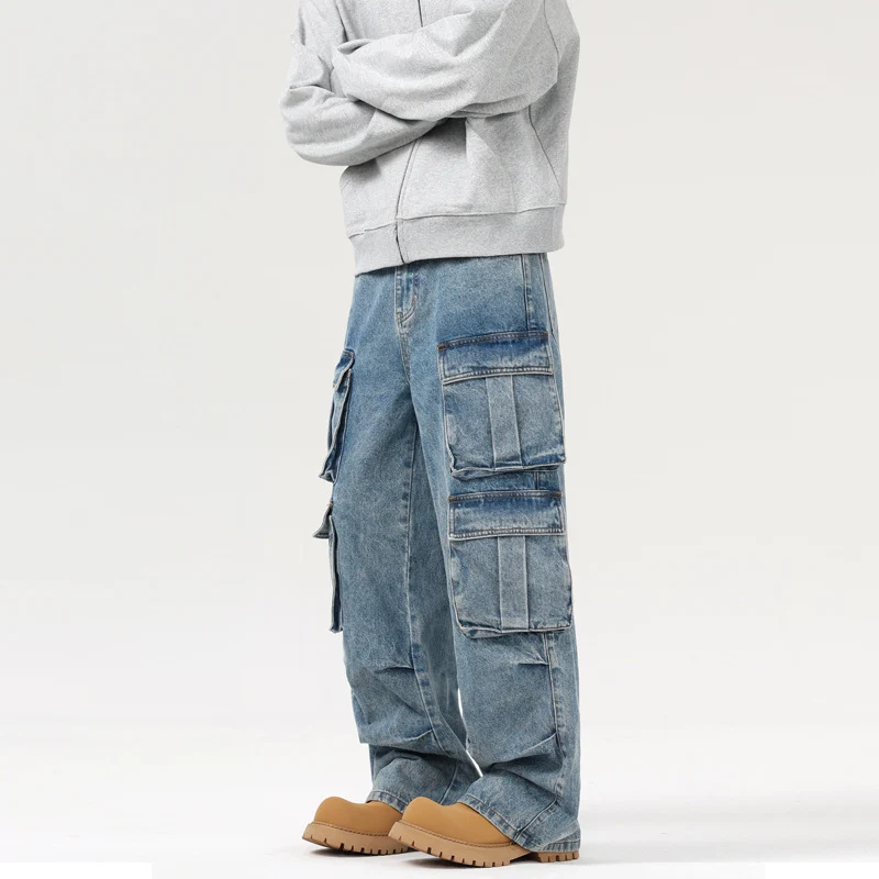 Herren Ultraweite Denim-Cargo-Jeans im Baggy-Cut mit mehrfachen Klappentaschen Nord Taschen