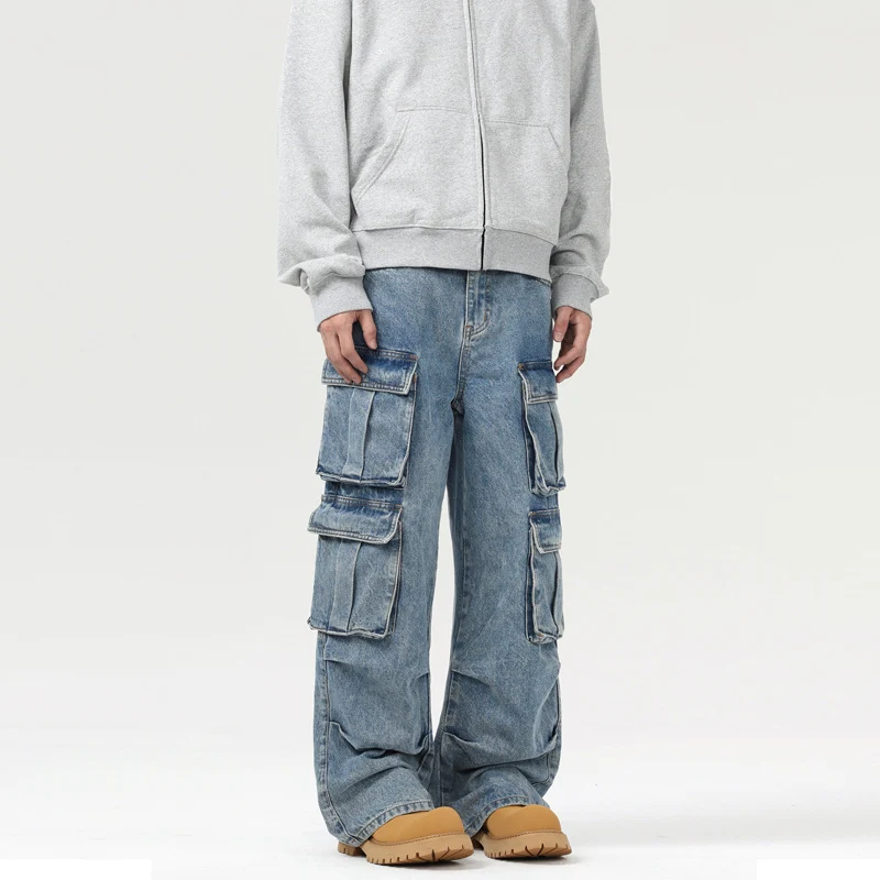 Herren Ultraweite Denim-Cargo-Jeans im Baggy-Cut mit mehrfachen Klappentaschen Nord Taschen