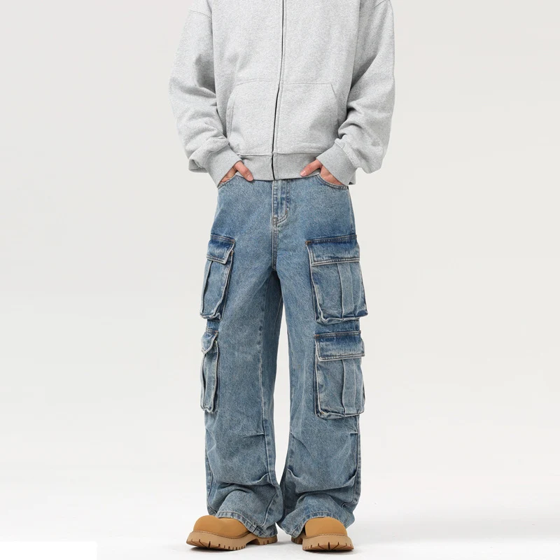 Herren Ultraweite Denim-Cargo-Jeans im Baggy-Cut mit mehrfachen Klappentaschen Nord Taschen