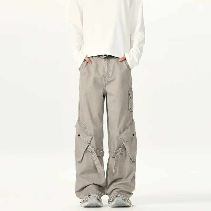 Herren Ultraweite Canvas-Cargohose mit D-Ring-Gurtsystem und multiplen Pattentaschen Nord Taschen