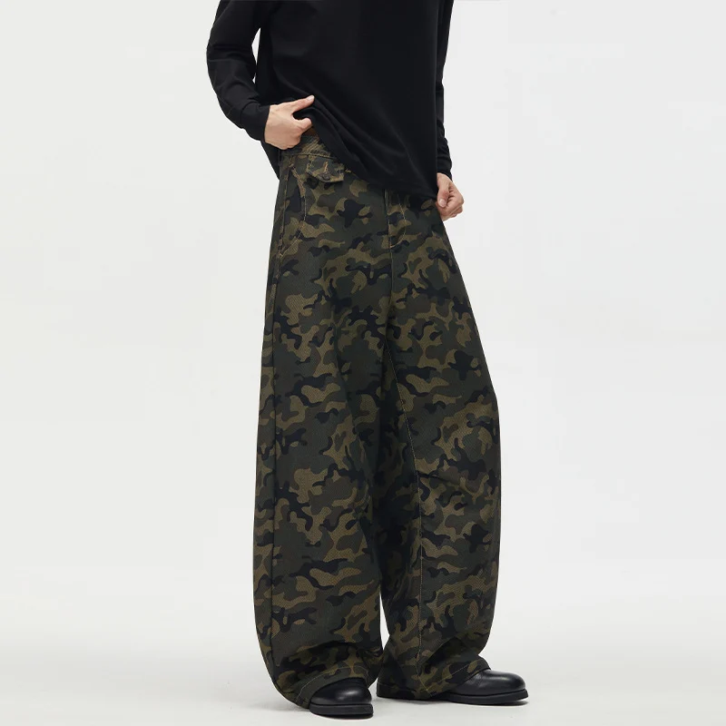 Herren Ultraweite Camouflage-Palazzohose mit geradem Bein und strukturierter Canvas-Qualität Nord Taschen