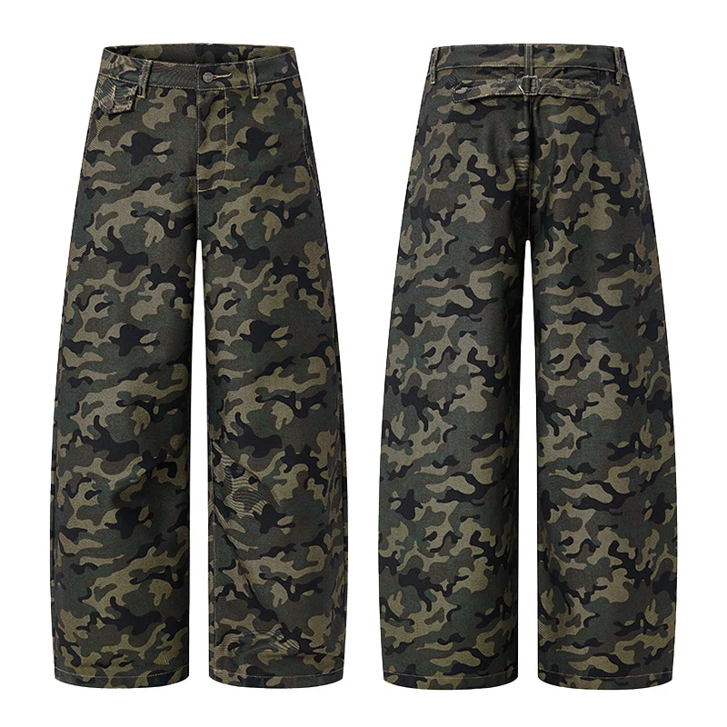 Herren Ultraweite Camouflage-Palazzohose mit geradem Bein und strukturierter Canvas-Qualität Nord Taschen