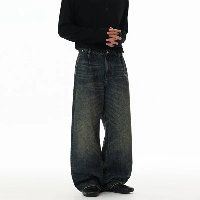 Herren Ultraweite Bodenlange Denim-Palazzohose im Marlene-Baggy-Stil mit tiefem Schritt Nord Taschen