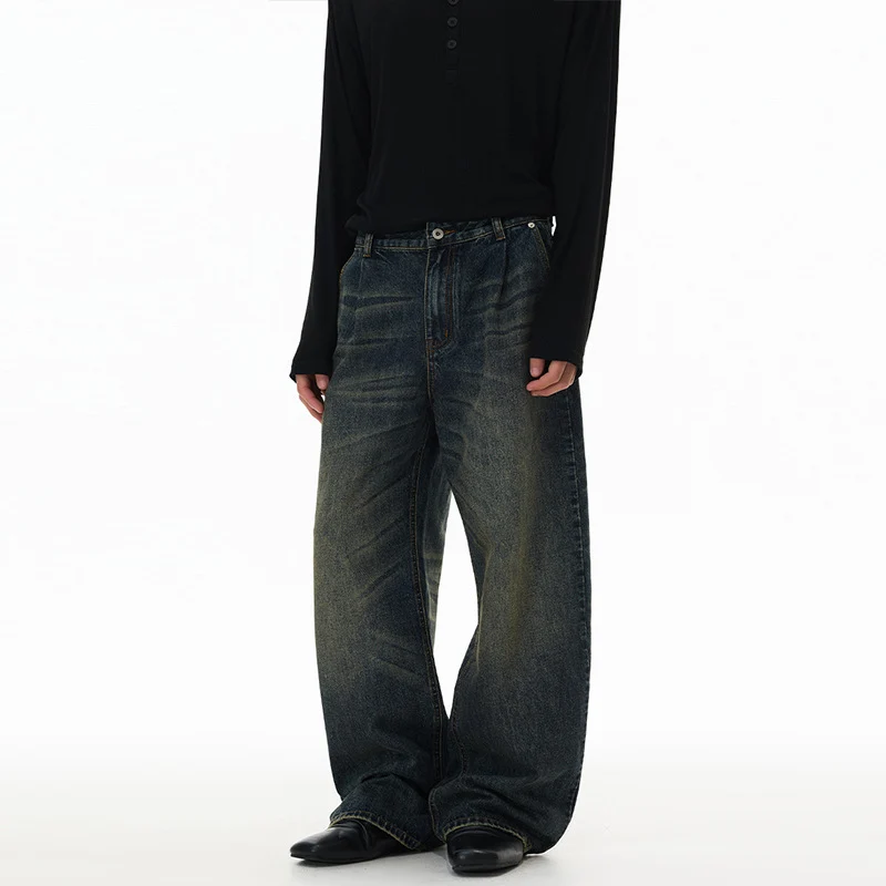 Herren Ultraweite Bodenlange Denim-Palazzohose im Marlene-Baggy-Stil mit tiefem Schritt Nord Taschen