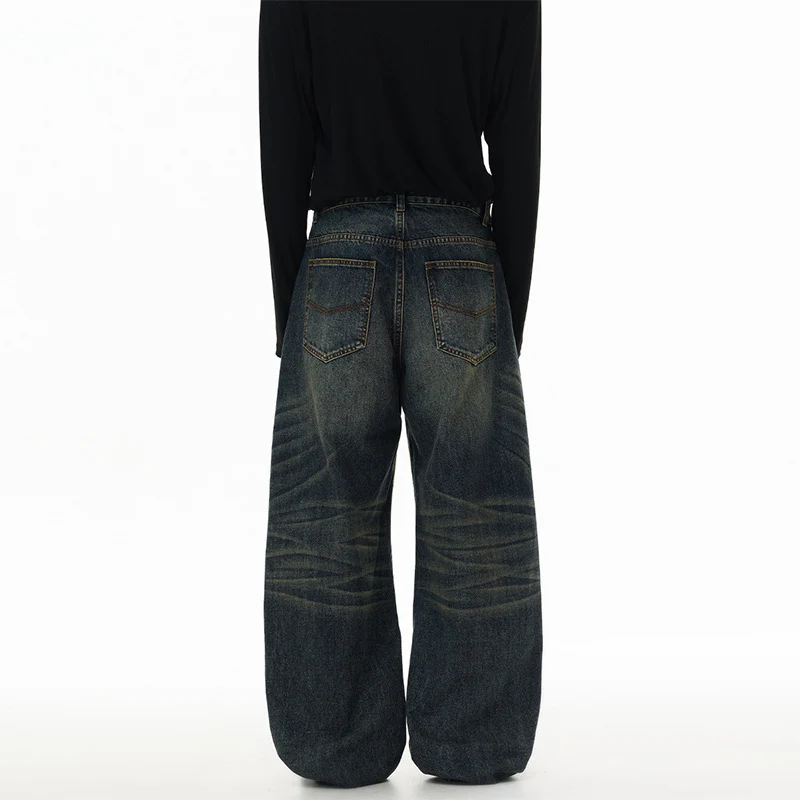 Herren Ultraweite Bodenlange Denim-Palazzohose im Marlene-Baggy-Stil mit tiefem Schritt Nord Taschen