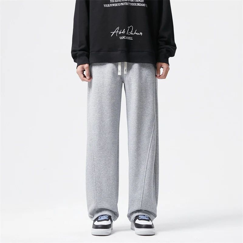 Herren Ultraweit geschnittene Fleece-Loungehose mit Tunnelzug und geradem Bein Nord Taschen