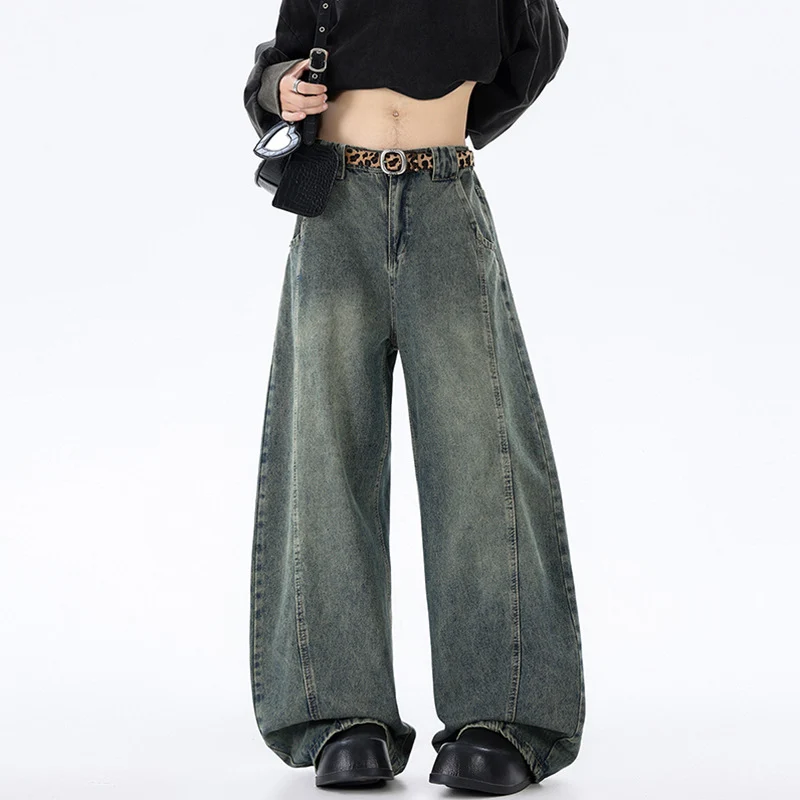 Herren Ultraweit geschnittene Denim-Hose im Palazzo-Stil mit tiefem Schritt Nord Taschen