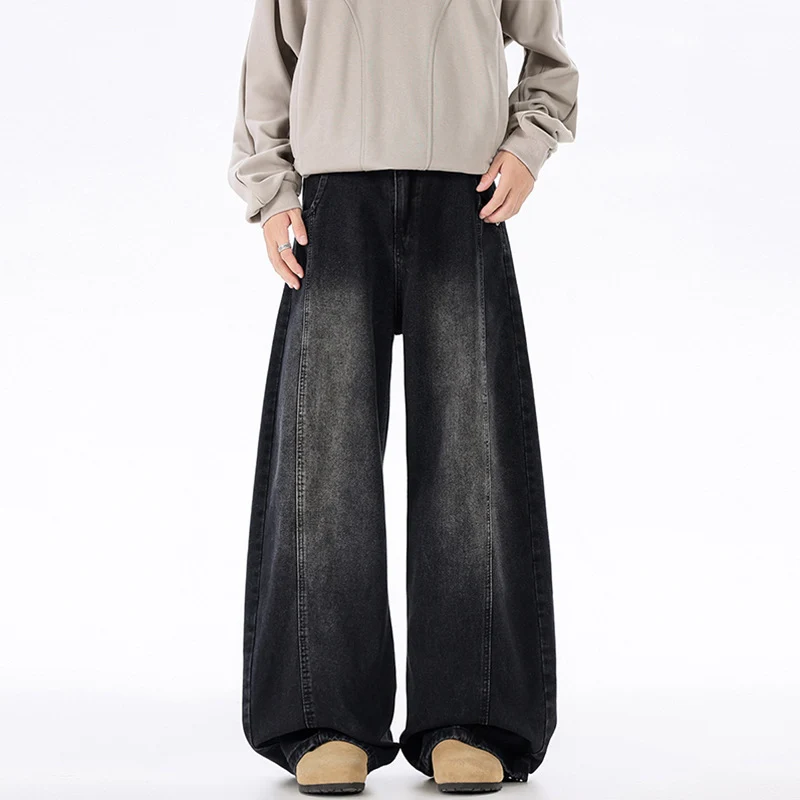 Herren Ultraweit geschnittene Denim-Hose im Palazzo-Stil mit tiefem Schritt Nord Taschen