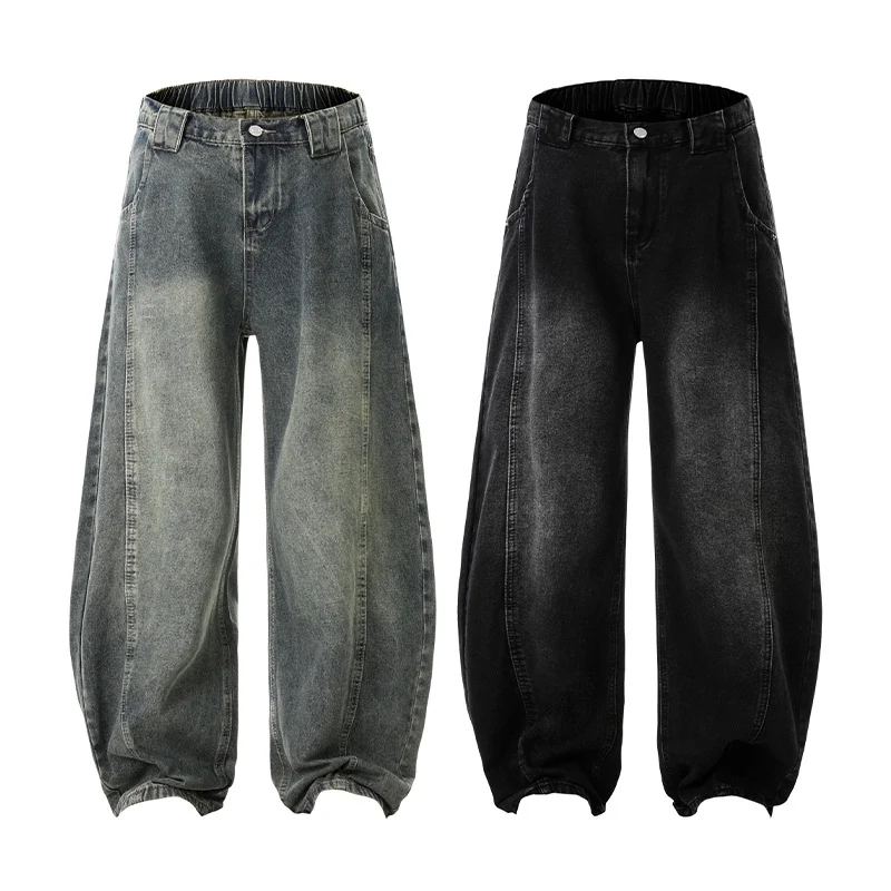 Herren Ultraweit geschnittene Denim-Hose im Palazzo-Stil mit tiefem Schritt Nord Taschen