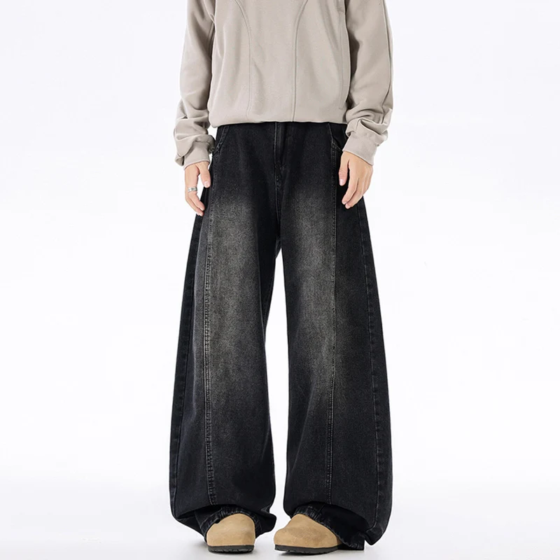 Herren Ultraweit geschnittene Denim-Hose im Palazzo-Stil mit tiefem Schritt Nord Taschen