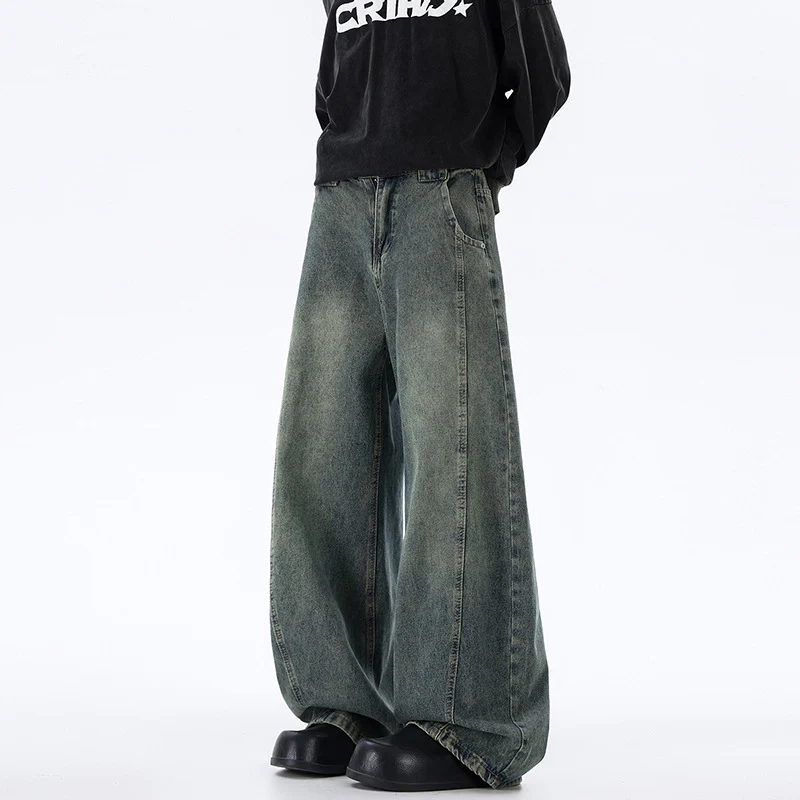 Herren Ultraweit geschnittene Denim-Hose im Palazzo-Stil mit tiefem Schritt Nord Taschen