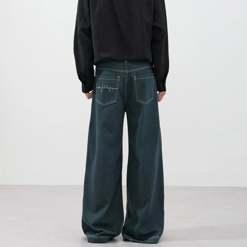 Herren Ultrabreite Raw-Denim Marlene-Hose mit Kontrastnähten Nord Taschen