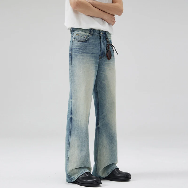 Herren Tiefsitzende Fließende Denim‑Schlaghose mit verlängertem Saum und Used‑Finish Nord Taschen