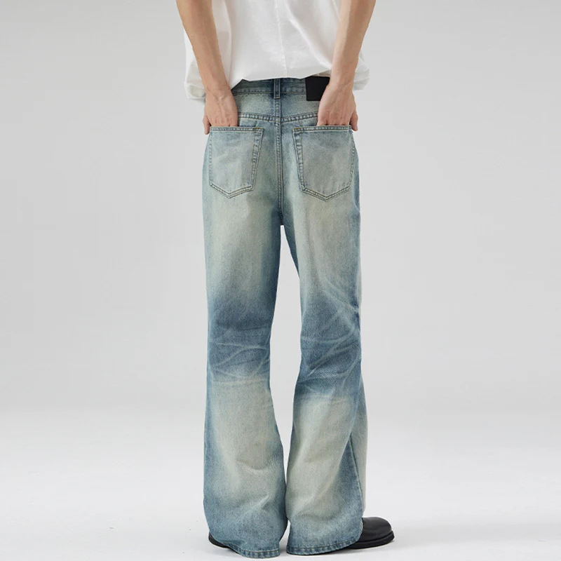 Herren Tiefsitzende Fließende Denim‑Schlaghose mit verlängertem Saum und Used‑Finish Nord Taschen