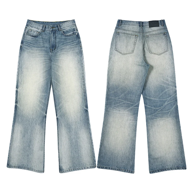Herren Tiefsitzende Fließende Denim‑Schlaghose mit verlängertem Saum und Used‑Finish Nord Taschen