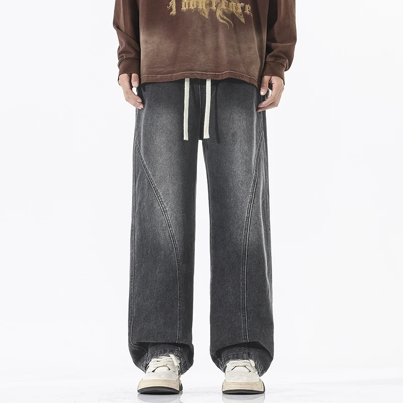 Herren Skulpturale Baggy-Denimhose mit tiefem Schritt und abgerundetem Saum Nord Taschen