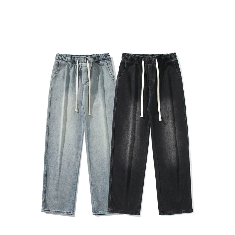 Herren Relaxed-Fit Denim-Jogginghose mit elastischem Tunnelzugbund und geradem Bein Nord Taschen