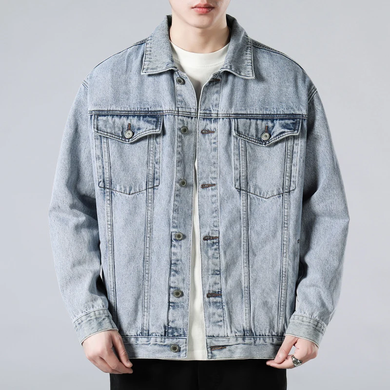 Herren Oversized Jeansjacke mit Metallknopfleiste und Brusttaschen Nord Taschen