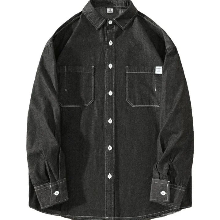 Herren Oversized Denim-Hemdjacke mit Brusttaschen und Button-Down-Kragen Nord Taschen