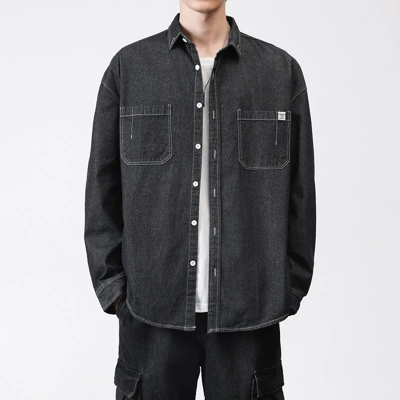 Herren Oversized Denim-Hemdjacke mit Brusttaschen und Button-Down-Kragen Nord Taschen