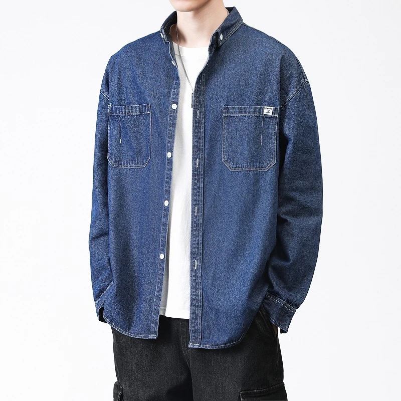 Herren Oversized Denim-Hemdjacke mit Brusttaschen und Button-Down-Kragen Nord Taschen